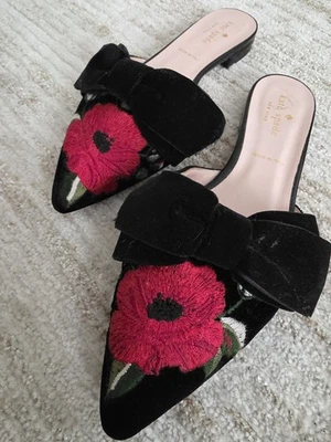 Kate Spade New York Terciopelo Estampado Floral Mula Pisos Talla 7.5 Foto 1 de 4