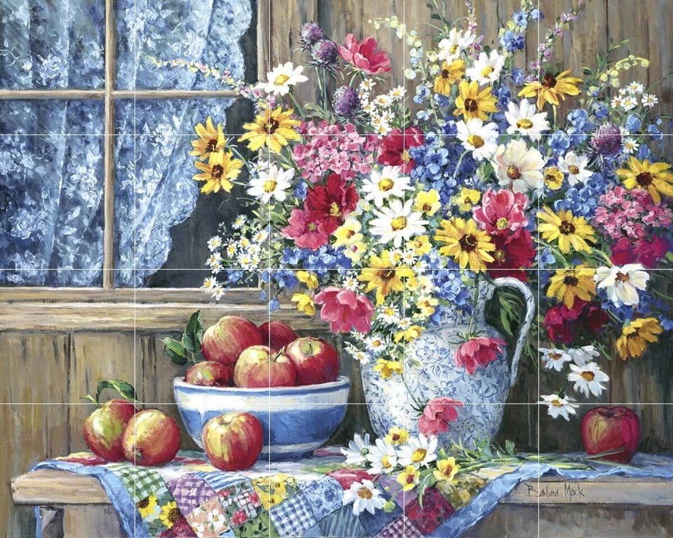 Mural de azulejos de cerámica salpicadero de cocina - de un jardín rural - flores florales Foto 1 de 1