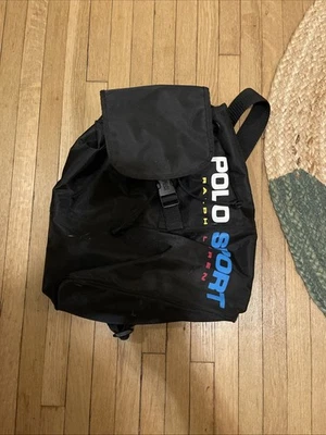POLO SPORT Ralph Lauren Años 90 Negra Duradera Nylon Pequeña Mini Mochila de Viaje Negra Foto 1 de 3