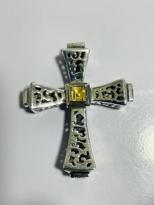 Sterling Cross Pendant Necklace with Citrine Stones Signed Barse - Image 1 of 4