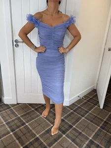 LIPSY DRESS SIZE 12 MESH BODYCON RUCHED OFF SHOULDER RUFFLE FLORAL NEW WITH TAGS - Picture 1 of 7