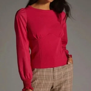 Blusa Top Anthropologie Estructurada Manga Larga Mujer Pequeña Rosa Magenta Nueva con Etiquetas - Imagen 1 de 7