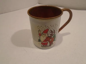 Vintage Copper Enamel Santa Claus Reindeer Snow Cocoa Tea Coffee Mug Unusual - Picture 1 of 6