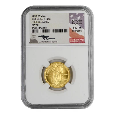 2016-W 1/4 oz Gold Standing Liberty NGC SP70 First Release Mercanti Signed - Image 1 of 2