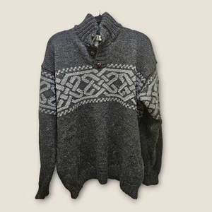 Orvis Mens L Pure New Wool Gray Nordic Shawl Button Neck Sweater Ireland - Picture 1 of 9