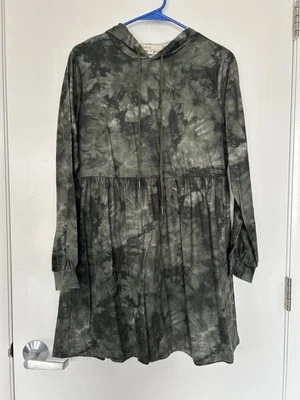 Bebop Be You Be Free Women’s Dress Olive Green Marbled Hoodie Boho Sz Med EUC - Image 1 of 4