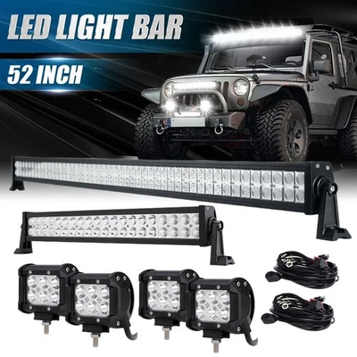 52" + 20" inch LED Work Light Bar + 4x 4" LED PODS Combo Offroad Lights +Wiring Foto 1 de 4