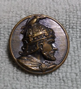 Vintage Antique Metal Picture Button MAN w/ BIRD ON HELMUT - Picture 1 of 4