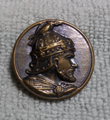 Vintage Antique Metal Picture Button MAN w/ BIRD ON HELMUT - Image 1 of 4