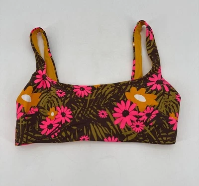 Aerie Scoop Neck Bikini Top S Small Yellow & Pink Floral - Image 1 of 4