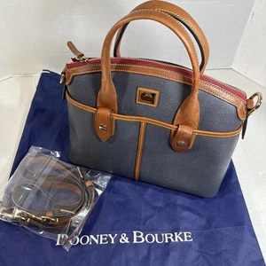 Dooney & Bourke Camden Saffiano Domed Satchel Marine Blue & Brown Bag Purse - Picture 1 of 15