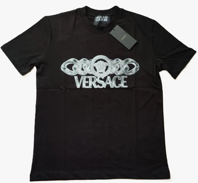 Camiseta negra de algodón de manga corta Versace para hombre Foto 1 de 2