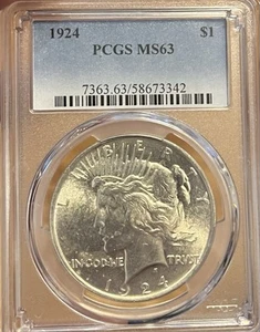 1924 PCGS MS63 Peace Silber Dollar - Bild 1 von 4