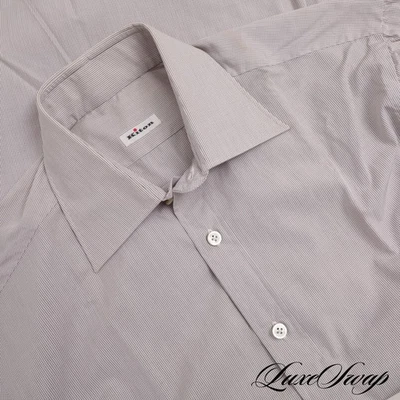 NUEVO SIN ETIQUETAS #1 ROPA DE HOMBRE Kiton Napoli Blanco Marrón Micro Rejilla Camisa + Tela de Bolsillo 16 Sin Reserva Foto 1 de 4