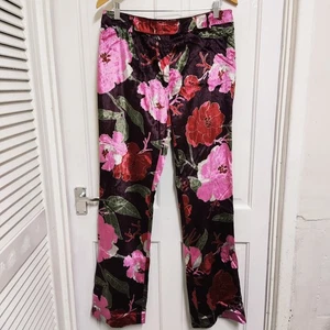 Karen Millen Trousers 14 Floral Satin Velvet Velor Look - Picture 1 of 12