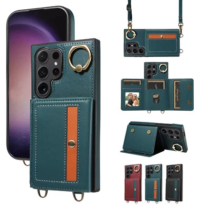 Funda tipo billetera para teléfono Samsung Galaxy S24 Ultra S23 S22 con soporte de cordón Foto 1 de 4
