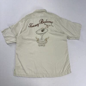TOMMY BAHAMA Mens Medium Beige Button Down Silk Shirt Embroidered Graphic - Foto 1 di 7