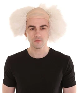 White Afro Bald Wig Mad Professor Old Man Halloween Costume Fancy Dress HM-115 - Picture 1 of 8