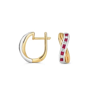 9 Karat (375) Bicolor Gold Diamant Ohrklemme 0.08 Karat mit Rubin - 17mm*6mm - Bild 1 von 1