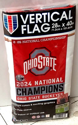 OHIO STATE BUCKEYES 2024 NATIONAL CHAMPIONS VERTICAL FLAG 28"X40 NCAA LICENSED - Image 1 of 4