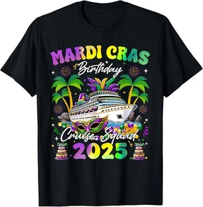 Mardi Gras Birthday Cruise Squad Matching Family Vacation Gift Unisex T-Shirt - Picture 1 of 3