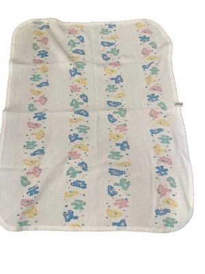 Baby Morgan Soft  Cotton Swaddle Blanket Thermal Waffle Pastel Bears Nursery USA - Image 1 of 4