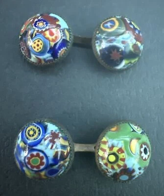 Vintage Round Dome Multi Colored Murano Style Brass Buttons - Image 1 of 4