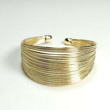 B0024 Boho Retro Gold Tone Based Multi Thin Metal Wire Simple Wide Cuff Bracelet