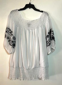 Alfani Women's White with Black Embroidery Trim Peasant Style Tunic / SZ 18W - Picture 1 of 8