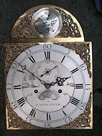 12x17 JOHN  MOORE WARMINSTER  8day LONGCASE GRANDFATHER CLOCK DIAL+move Cover