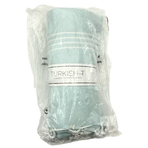 Türkisches T-Handtuch ~ himmelblau mit Quasten ~ 100 % Baumwolle ~ 65 x 38 Zoll ~ Neu mit Etikett - Bild 1 von 2