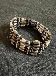 Magnetic Hematite Black Glass Silver Beaded Necklace Bracelet 32.5” - Picture 1 of 8