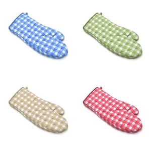 Guante de guante de cocina a cuadros acolchado de guinga 100 % algodón azul rosa - Imagen 1 de 5