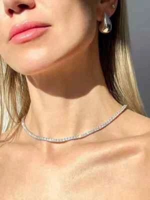 Women's Tennis Necklace 16" 3MM Round Lab Created Diamond 14K White Gold Plated - Image 1 of 4