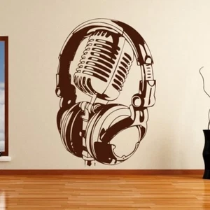 Micrófono Auriculares Vocalista DJ Músico Pegatina de Arte de Pared (AS10168) - Imagen 1 de 2