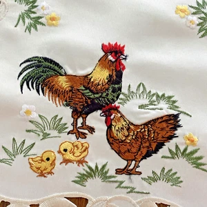 Juego de 4 manteles individuales bordados gallo gallina pollitos tapetes ovalados bordes bordados - Imagen 1 de 5