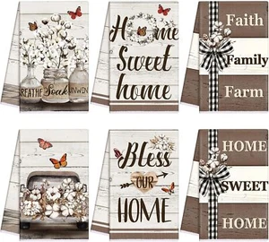 TecUnite 6 Pcs Farmhouse Rustic Kitchen Towels Farm Cotton Dish Stylish Color - Picture 1 of 6