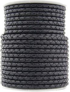 Xsotica® Black Bolo Braided Round Leather Cord 4 mm 1 Meter (3.28 Feet)