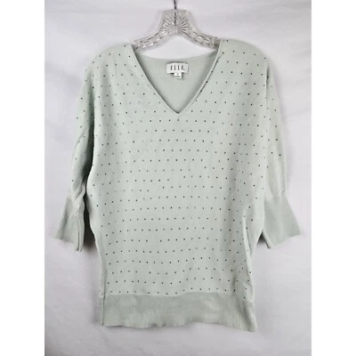Suéter Pullover Para Mujer Elle Plateado Tachonado Cuello en V Verde Mediano Foto 1 de 4