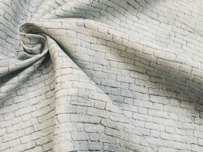 SMALL WHITE BRICK WALL Cotton Fabric Curtain Material stone bricks -110'' wide - Image 1 of 4