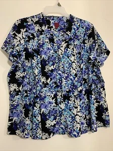 212 Collection Women's 2X Polyester Multicolor Floral V-Neck Button Front Top - Picture 1 of 5