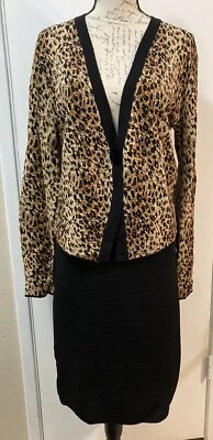 ADRIENNE VITTADINI Skirt Suit Animal Print V Neck Jacket Black Skirt NEW XL - Image 1 of 4