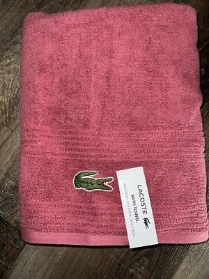 Lacoste ~ Toalla de baño 100 % algodón 30" x 52" logotipo de cocodrilo grande malva Foto 1 de 4