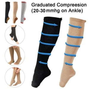 Calcetines de compresión médicos hasta la rodilla 20-30 mmHg terapéuticos punta abierta banda de silicona - Imagen 1 de 14