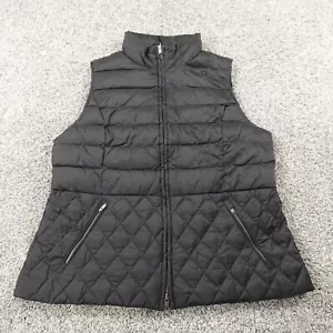 Talbots Vest Womens L Black Quilted Zip Packable Down Puffer Gilet Jacket Preppy - Picture 1 of 8
