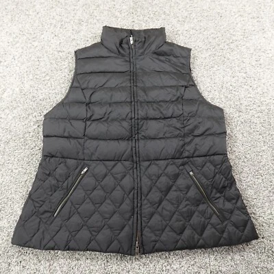 Chaleco Talbots Mujer L Negro Acolchado Cremallera Embalable Plumón Chaleco Chaqueta Preppy Foto 1 de 4