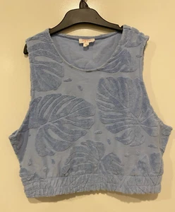 LILY LOVES Blue Terry Crop Tank Top Tropical Leaves Embossed Size 8 VGC - Picture 1 of 8