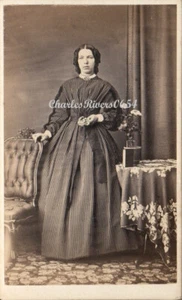 BRIGHTON CDV LADY NAMED "BETSY BEALE" STRIPED DRESS VICTORIAN FASHION #D336 - Picture 1 of 2