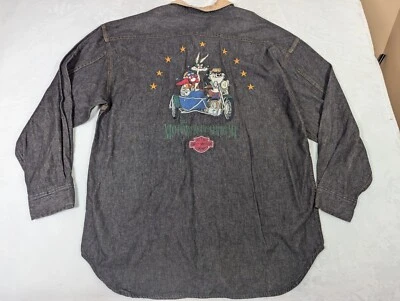 NWT VTG 1993 Harley Davidson Looney Tunes Denim Shirt ACME Clothing XL - Image 1 of 4