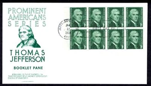 #1278a 1�� Thomas Jefferson Booklet Pane January 12 1968 Jeffersonville IN - Bild 1 von 1